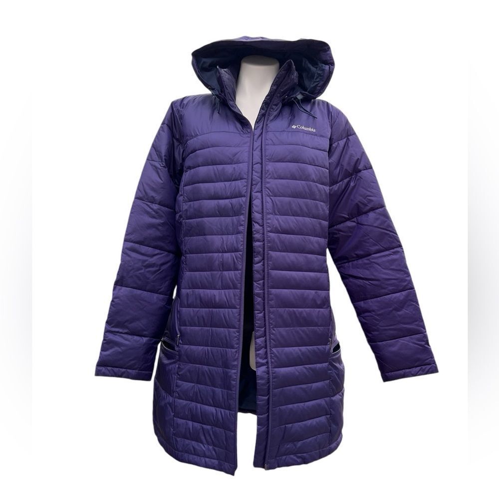 Columbia Purple Hooded Puffer Long Jacket Multi Zipper Details Size XL - Picture 7 of 16